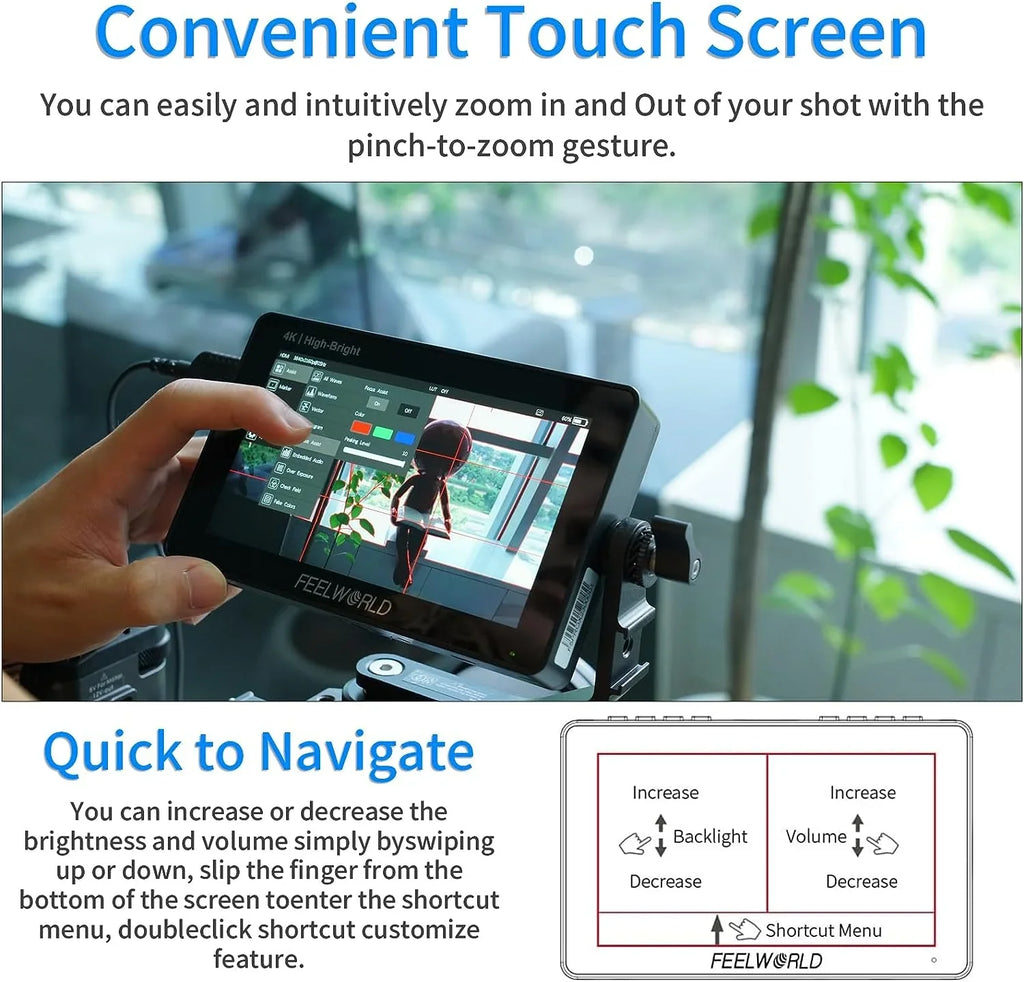 Monitor LUT Install DSLR Inch Kit 1920x1080 +Battery Wireless Transmission Case Pro F970 3D External 4K 5.5 Field Touchscreen +Carry F6 1600nits with for HDMI Power FEELWORLD FHD Camera