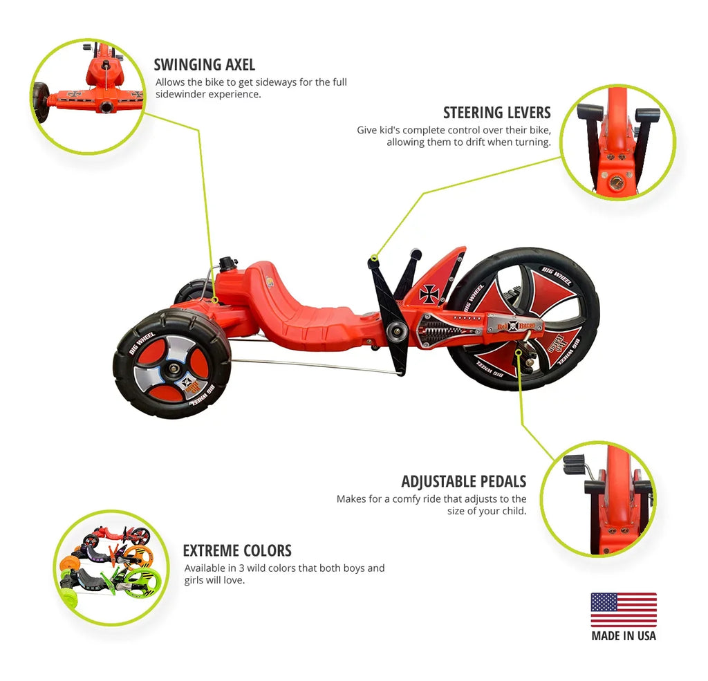'- Sidewinder for The X-TREME Made of Big Racer in 5-10 Baron) Years & 16” Age Boys Tricycle Original Girls Wheel USA(Red