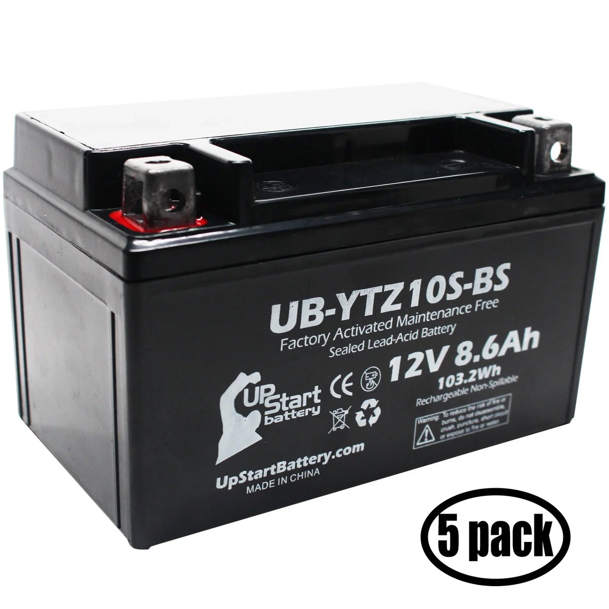 Maintenance UpStart Battery 12V, Battery 2011 Yamaha Activated, for 5-Pack 800CC Motorcycle 8.6Ah, Free, FZ8 - Factory Replacement UB-YTZ10S-BS