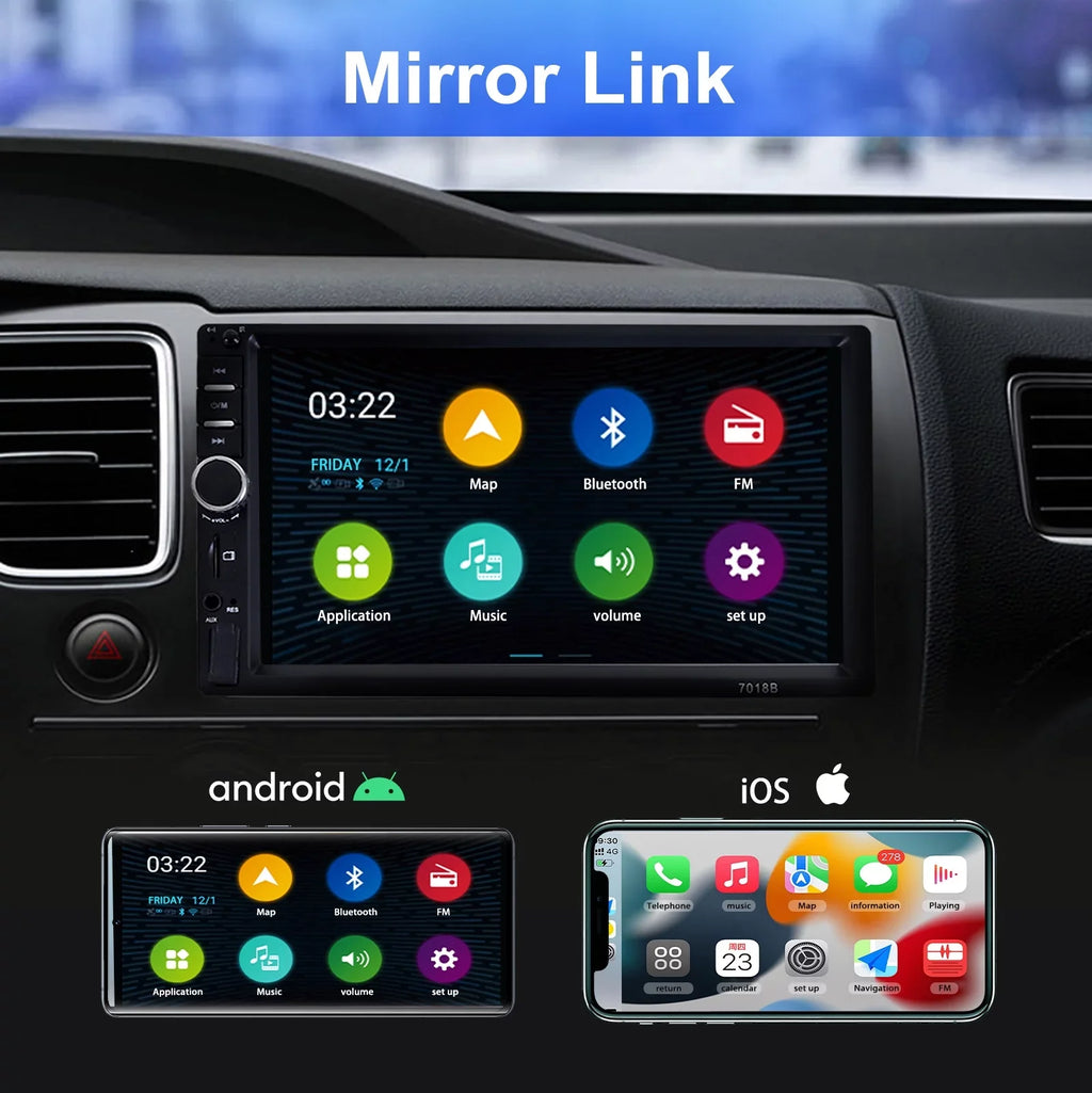 Stereo Mirror Car Din Radio Car Calling Camera Link/USB/SD/AUX, with Car Backup Free Hands Radio Receiver Bluetooth Audio Screen Radio Support 7" Double Touch -