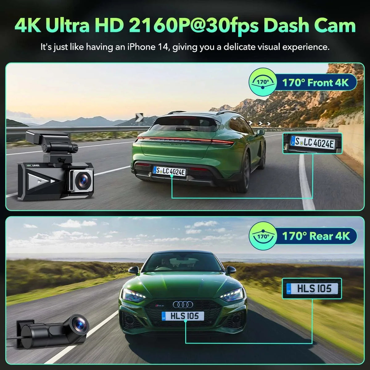 SD Commands, Dash with 3.16" Night for Card, and 5Ghz Dual Camera,Voice APP Rear Cars G-Sensor, Front Dash Car Vision Touch Screen GPS, Wifi 4K+4K Camera Cam 128G TOGUARD