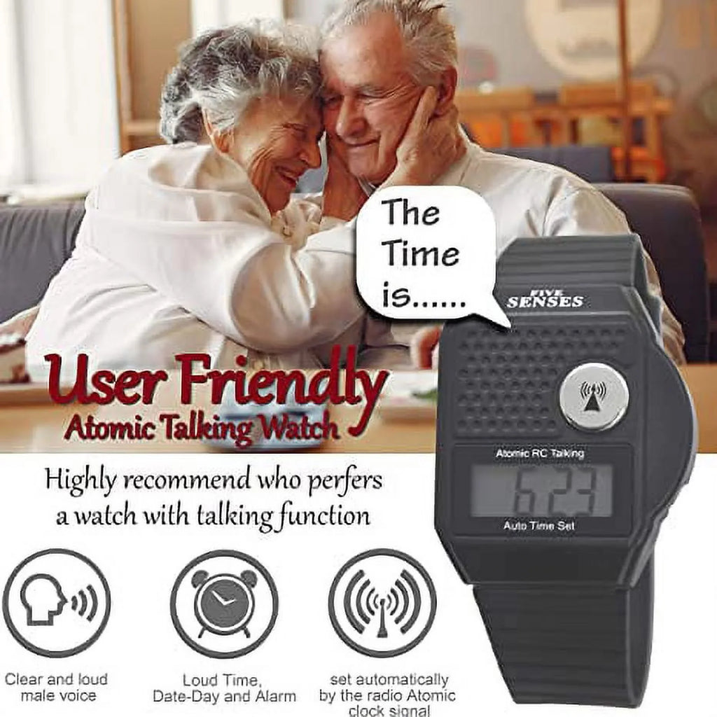 Impaired English for Men Watch Talking Loud Band Plastic Model for Five use Atomic Senses Women Sound Talking to Easy - 1026 Visually Blind Clock Seniors -