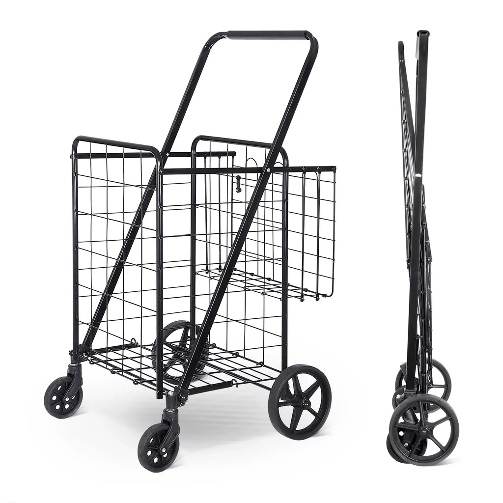 Shopping Utility Grocery Book Black Folding Travel, Cart Wheels for and Laundry Double Basket with ZENY Luggage