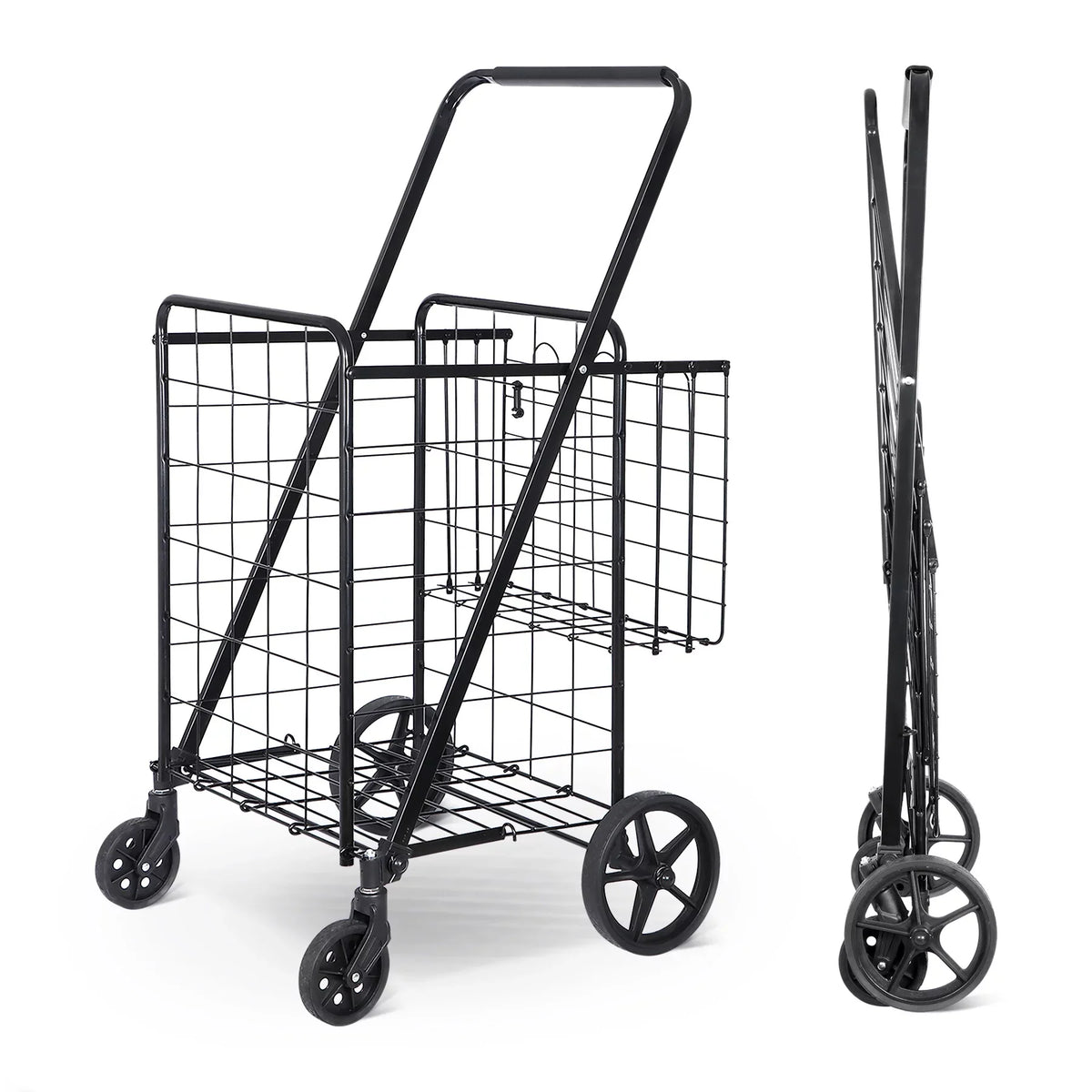 Shopping Utility Grocery Book Black Folding Travel, Cart Wheels for and Laundry Double Basket with ZENY Luggage