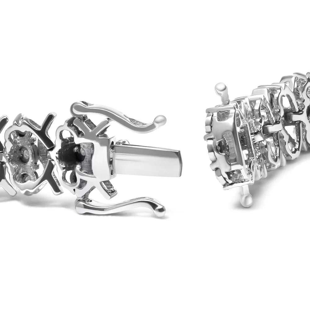 Silver Clasp Inches of .925 Miracle Cttw Clarity) I2-I3 Set - Color, Link 7.25" Womens cut Row Sterling Haus 1.0 Wave Round Diamond Bracelet Box Brilliance 3 (I-J