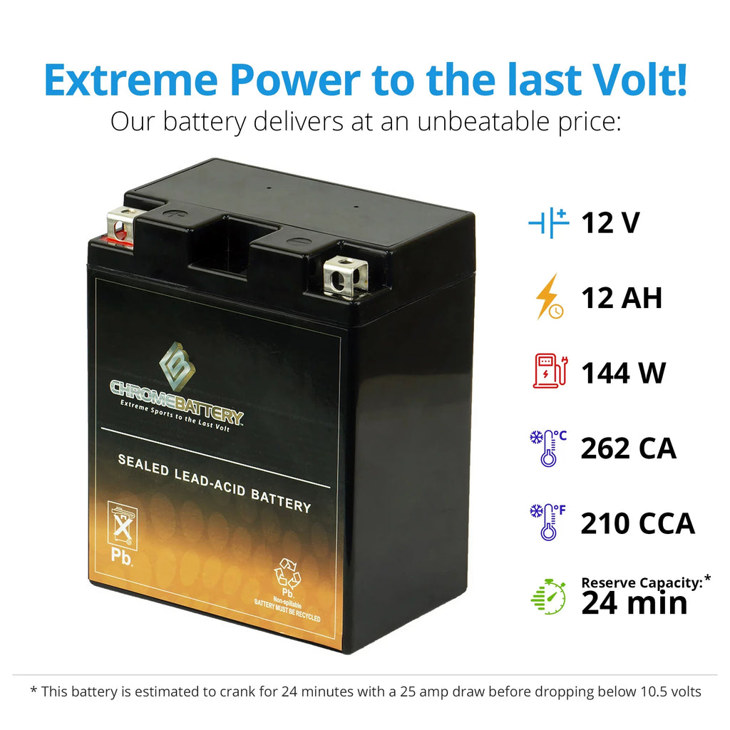 210 Battery Volt,12 Bayou Kawasaki 300cc 300 12 CCA) Atv (14AH-BS for 1995 4x4 Klf300-c Battery YTX14AH-BS Ah, Chrome