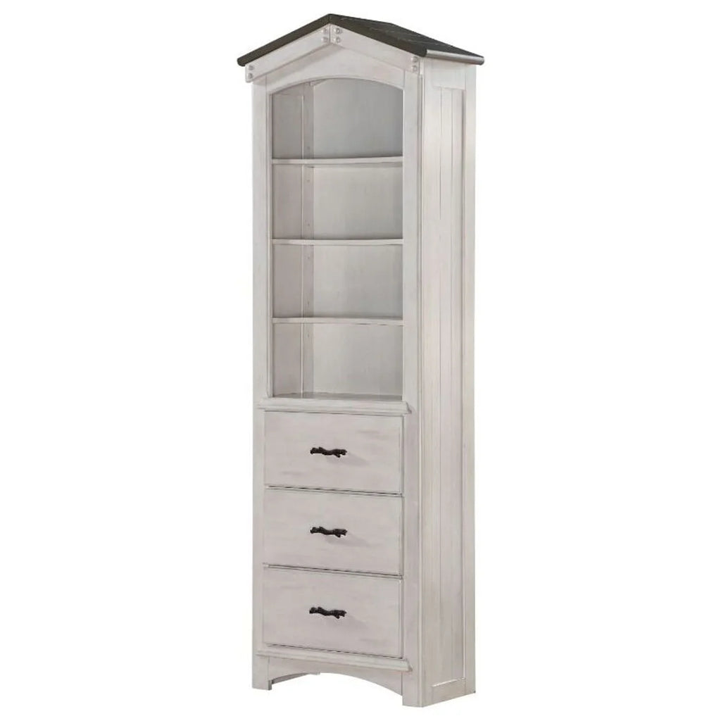 Weathered White Gray Cabinet Washed ACME Bookcase in House and Tree
