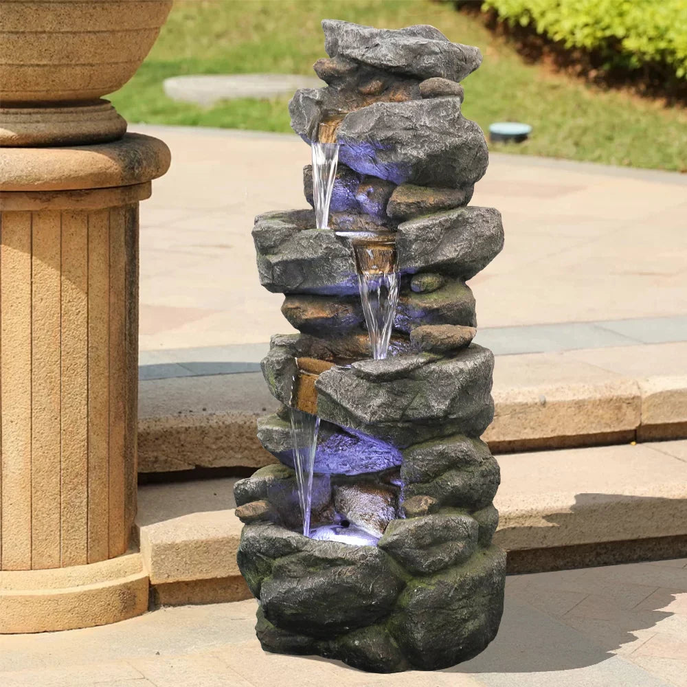 LED Stacked Rock Fountain 40inches Simulated Lights with High Kmowoo liquid