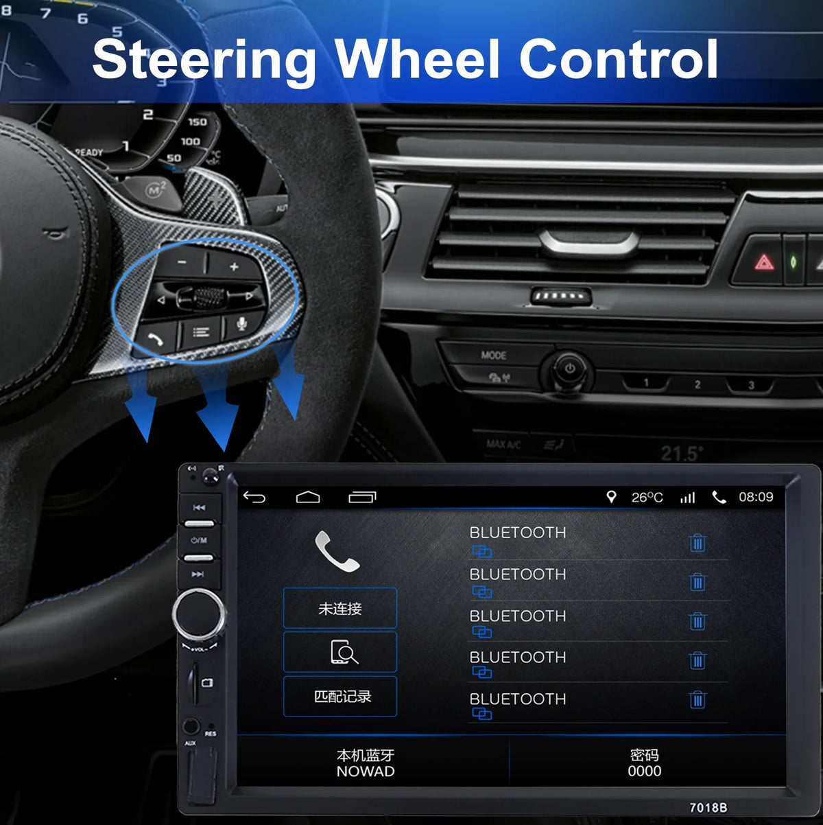 Stereo Mirror Car Din Radio Car Calling Camera Link/USB/SD/AUX, with Car Backup Free Hands Radio Receiver Bluetooth Audio Screen Radio Support 7" Double Touch -