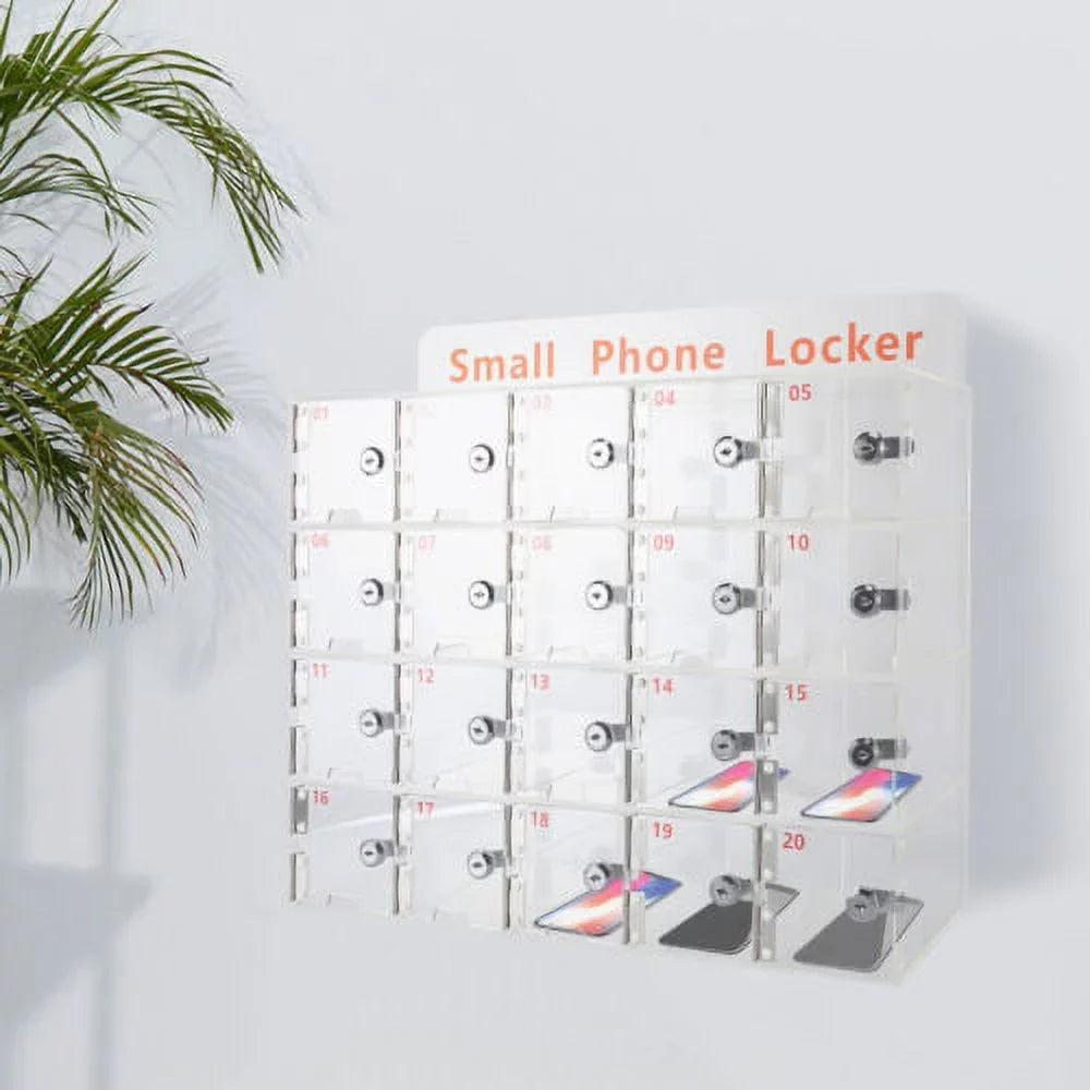 Clear Storage Cell Slots w/ Acrylic Thickened Keys Phone 20 Locker Cellphone Box