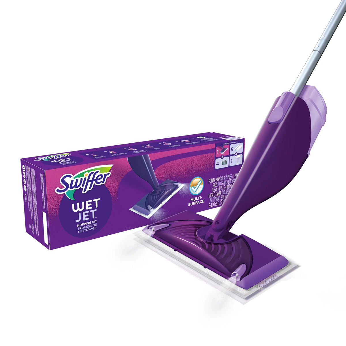 Starter (1 Cleaning Swiffer Mop, Floor 1 Pads, WetJet Solution) Kit 5 Mop