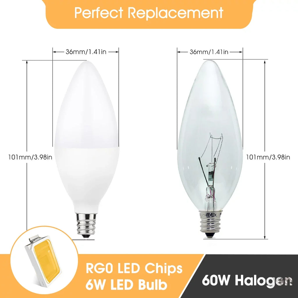 5000K, Watts), Dimmable, LED E12 Candelabra 60W Dimmable, Chandelier, White Bulbs, 550LM, for Equivalent(6 Ceiling Pack 12 Daylight Fan, Light