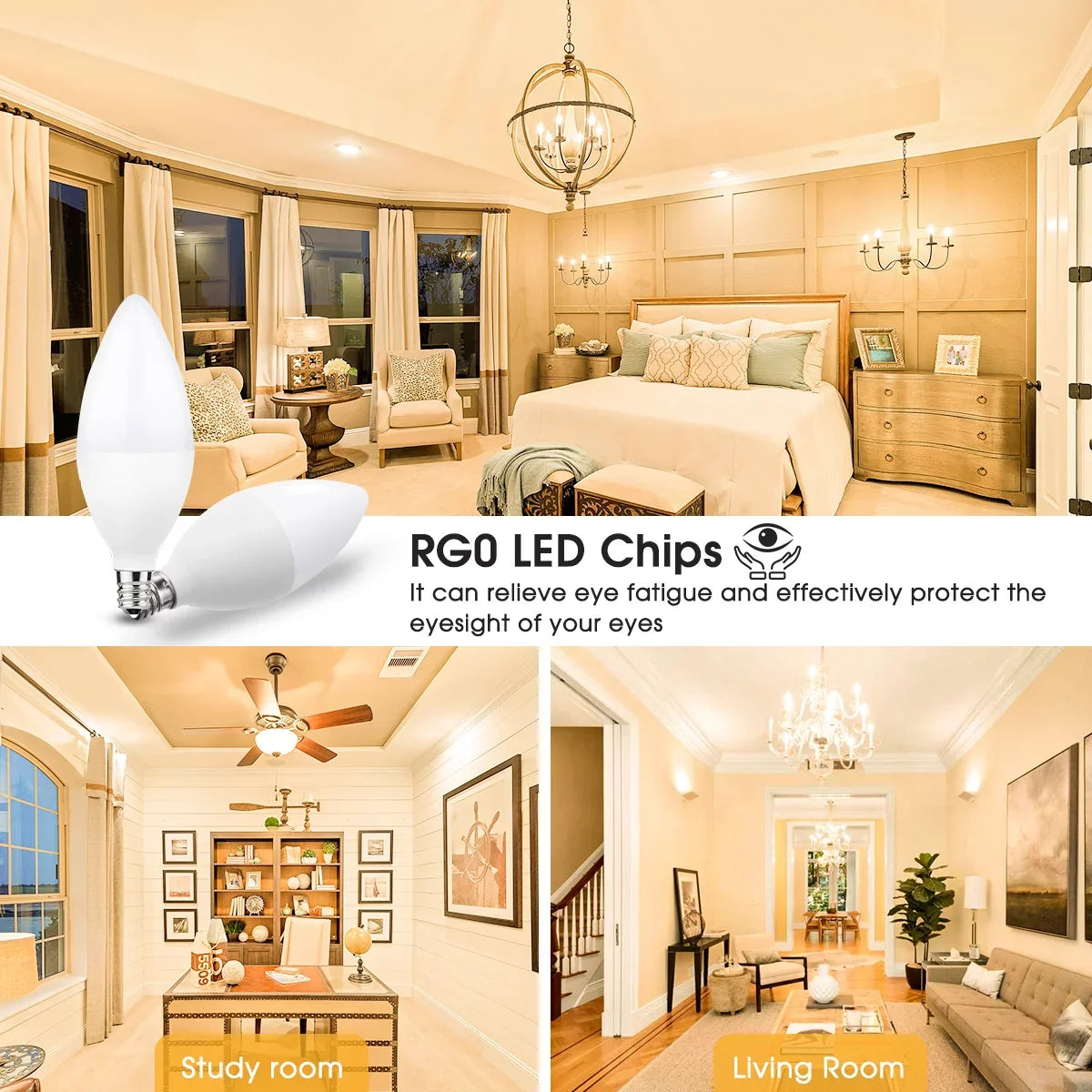 5000K, Watts), Dimmable, LED E12 Candelabra 60W Dimmable, Chandelier, White Bulbs, 550LM, for Equivalent(6 Ceiling Pack 12 Daylight Fan, Light