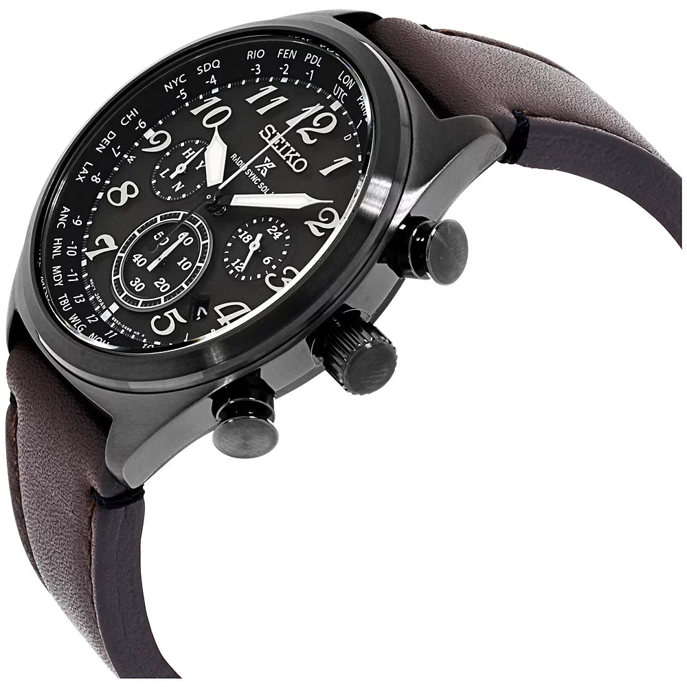 Watch Ion Solar Men's Leather Black Seiko Radio Prospex SSG015 Sync