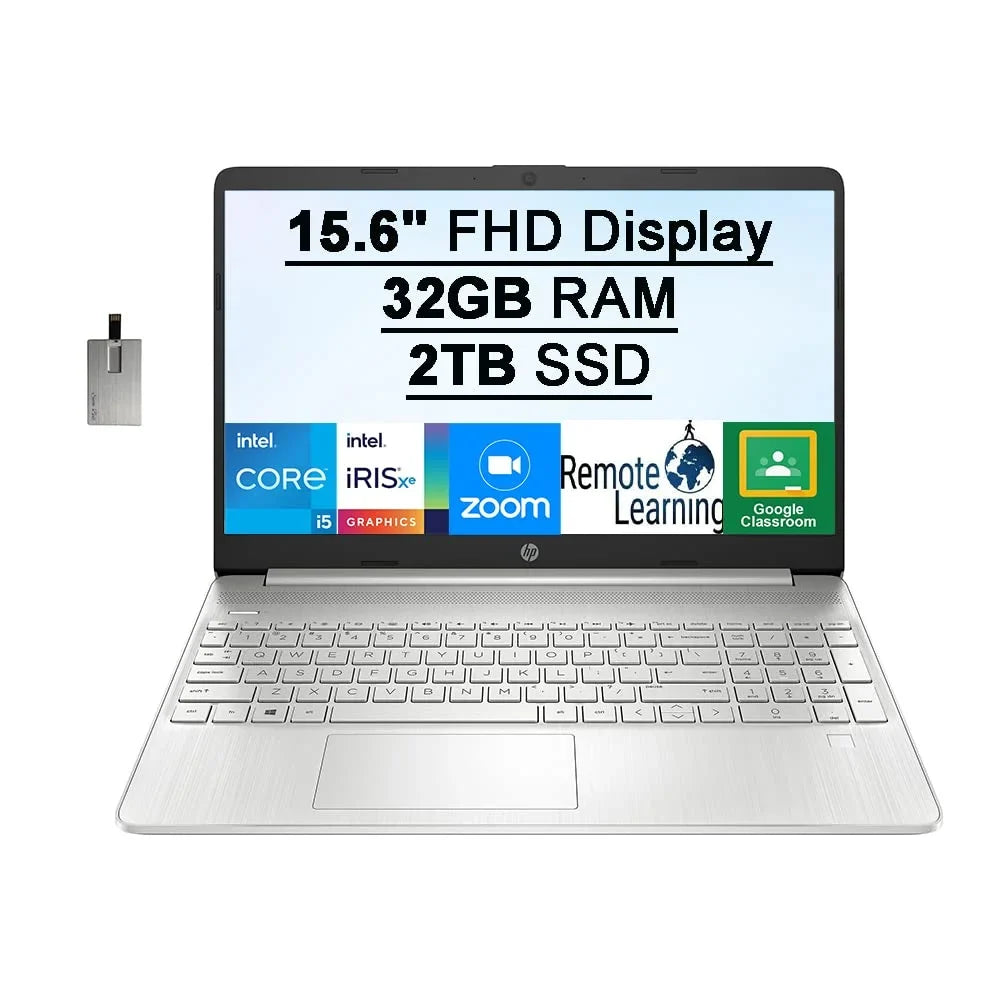 HP RAM, Iris Fingerprint, 2TB 32GB i5-1135G7(Beats Windows 2021 PCIe SSD, Intel HDMI, Silver, 10S, Card i7-1065G7), HD Computer, Audio, FHD 32GB Laptop Webcam, Intel USB Xe Core HD Graphics, 15.6" IPS