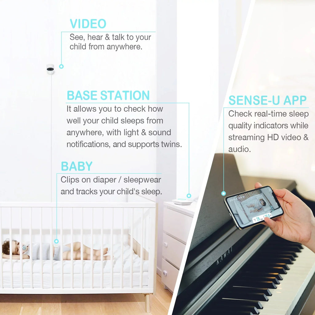 Movement, for No That Detected Motion, 2-Way Night You Baby 3+Camera, Video Vision, High/Low Talk, Rollover, with Monitor Range Temperatures, Notifies Monitor Baby Sense-U Smart Long Audio, Abdominal