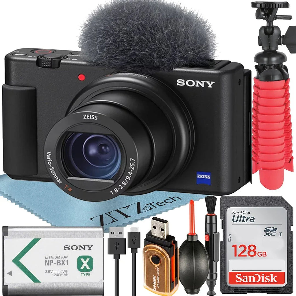 with + ZeeTech Memory Card 128GB SanDisk Bundle ZV-1F Camera Accessory (Black) Vlogging