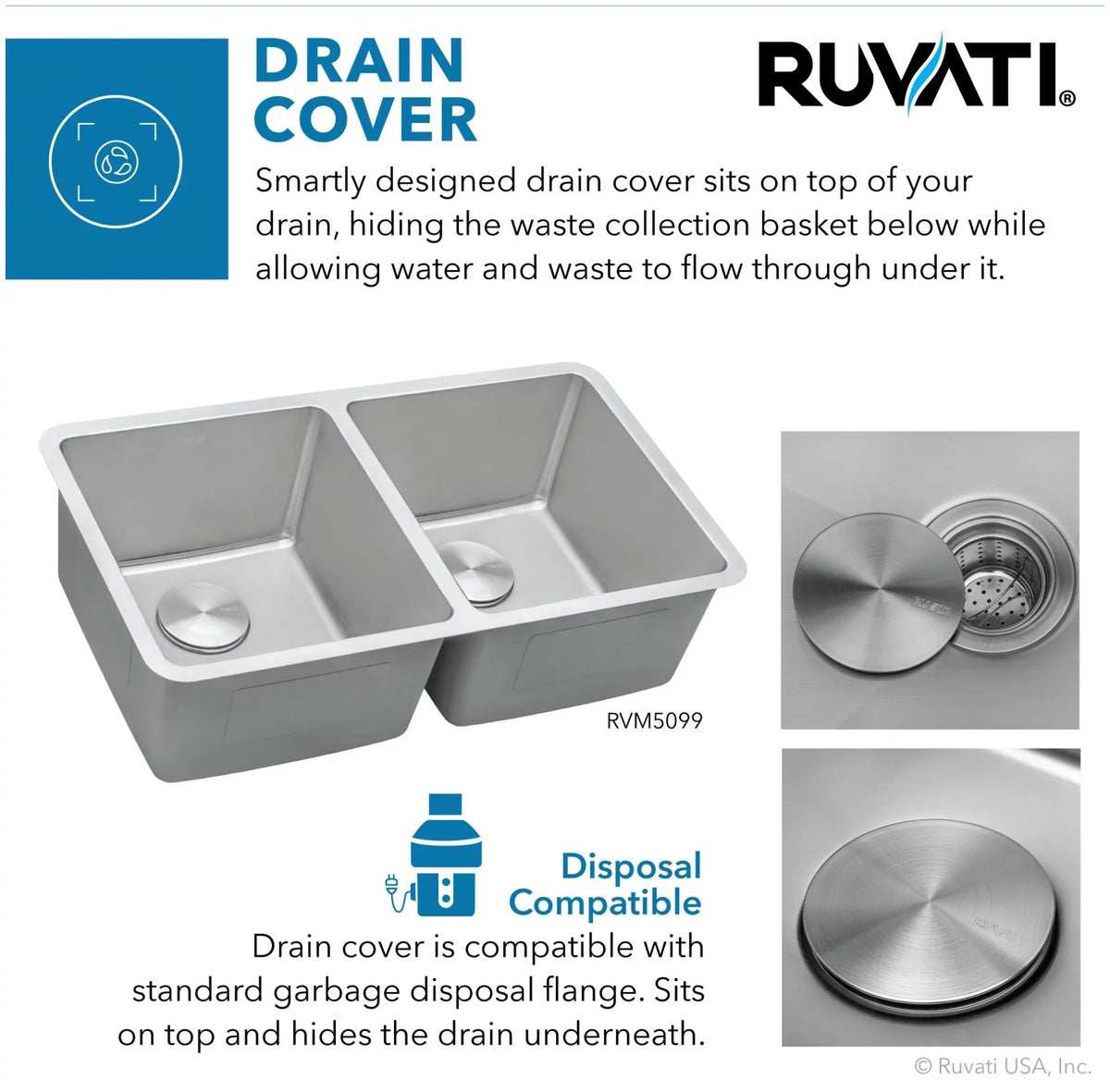 Ruvati Double USA 31 Stainless Kitchen Bowl Gauge 16 Steel Undermount in. RVM5099 Sink 50-50