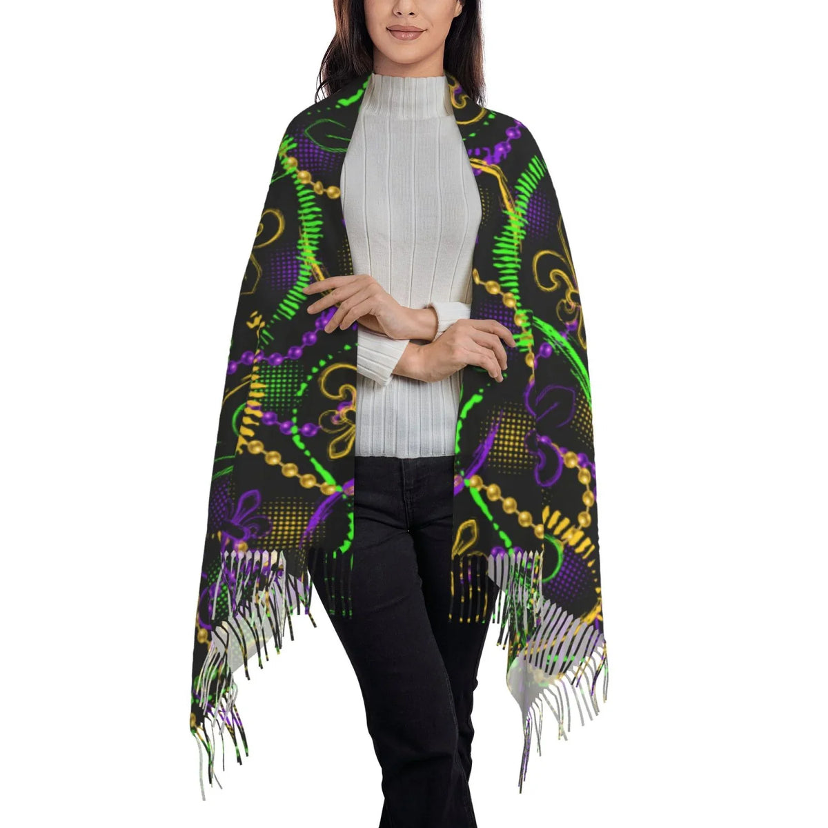 Winter Warm Wrap Cashmere Mardi Large Art Shawl Feel Gras Soft Scarf Scarves Women Print Bingfone Gifts- For Neon Elegant