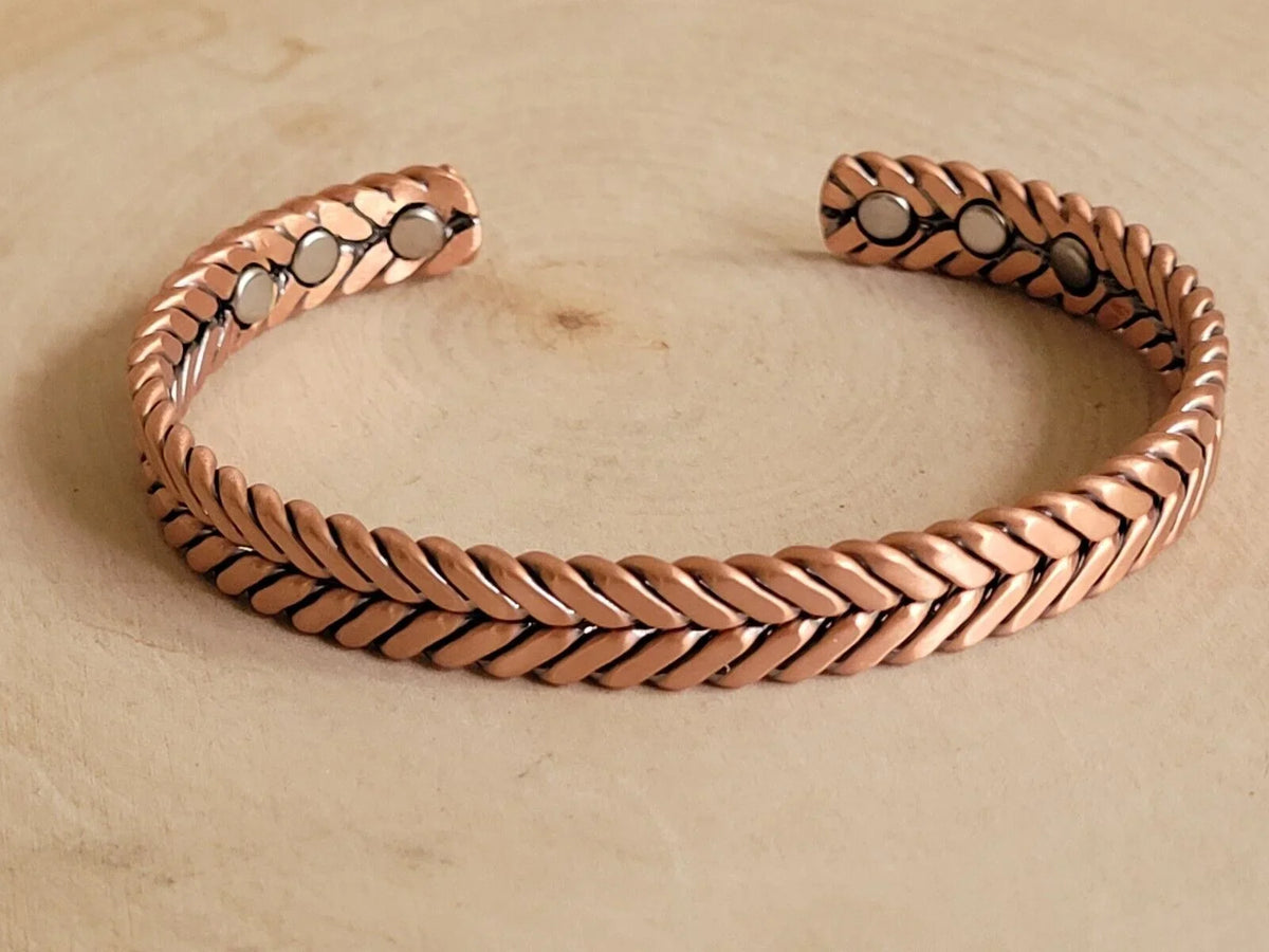 Cuff Copper Pure Bracelet Arthritis Therapy Solid Matte Herringbone Magnetic