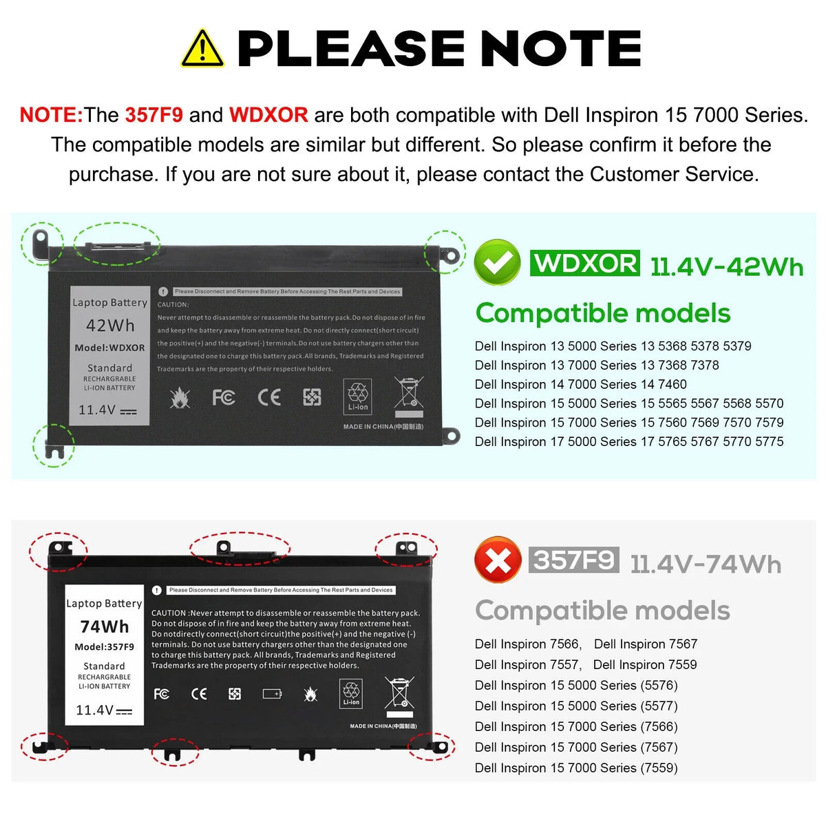 for 42WH CYMGM P66F P75F 5565 WDX0R P69G Series Inspiron 7573 Battery