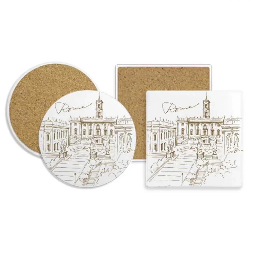 di Coaster Rome Landmark Set Base Stone Holder Trevi Mug Absorbent Cup Fontana Cork Fontana