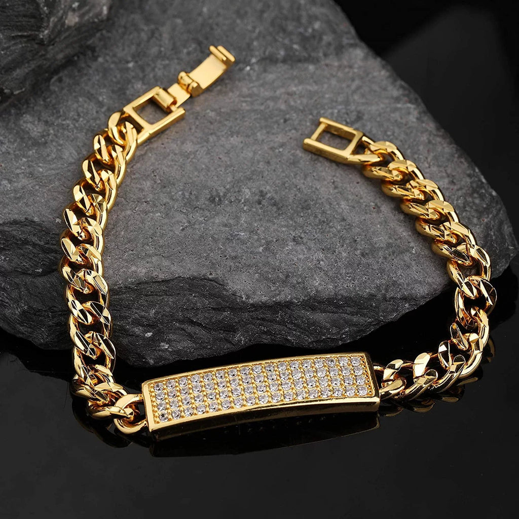 Curb Gold Trendy Link Pave Plated Bracelet Bergamo Cuban, Zirconia Giorgio ID Micro Cubic