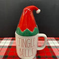 Red with LL BELLS Dunn and Rae Christmas Ceramic Cap Topper JINGLE Mug Green Ivory in Letter Red