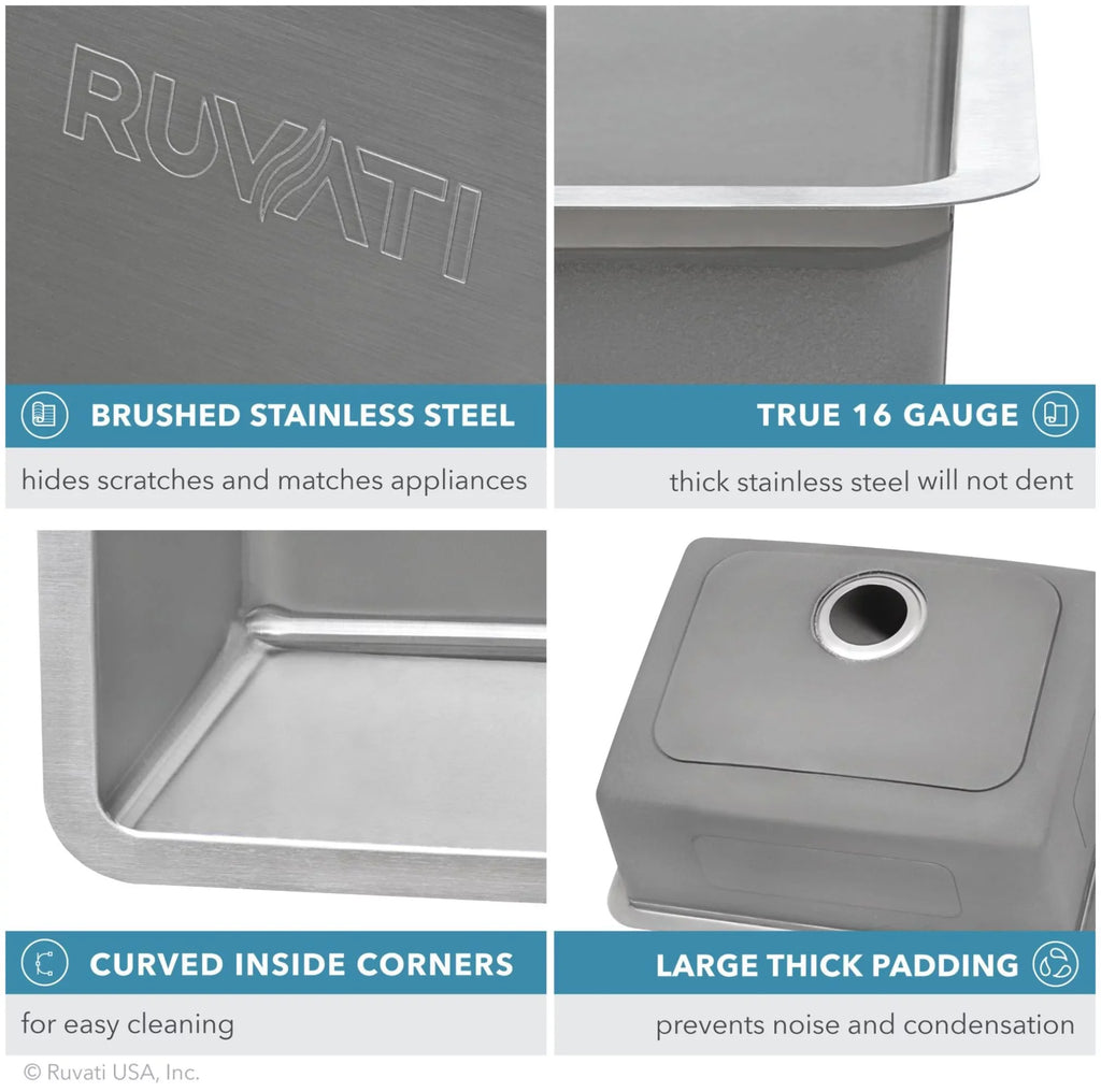 Ruvati Double USA 31 Stainless Kitchen Bowl Gauge 16 Steel Undermount in. RVM5099 Sink 50-50