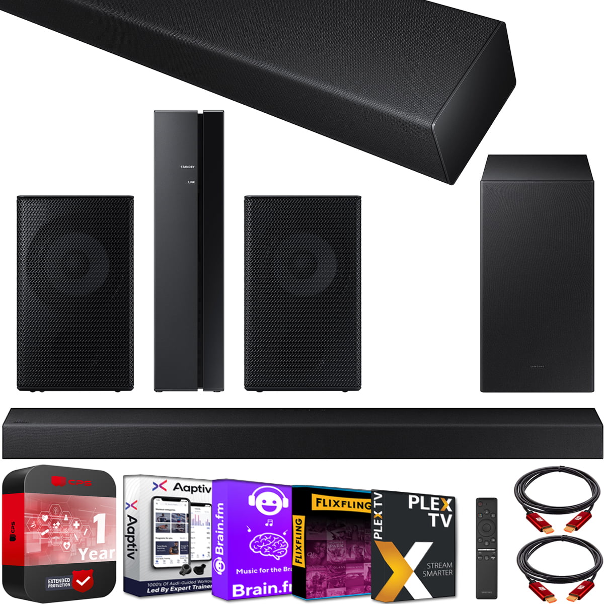 HDMI Gear 2 Dolby Surround Rear + 2.1ch Speaker Home Audio Cables Subwoofer Extended Sound + 4.1ch Coverage Kit + HW-A450/ZA Soundbar 2ch Deco Wireless HW-A450 2021 Theater Swa-9100S Bundle +