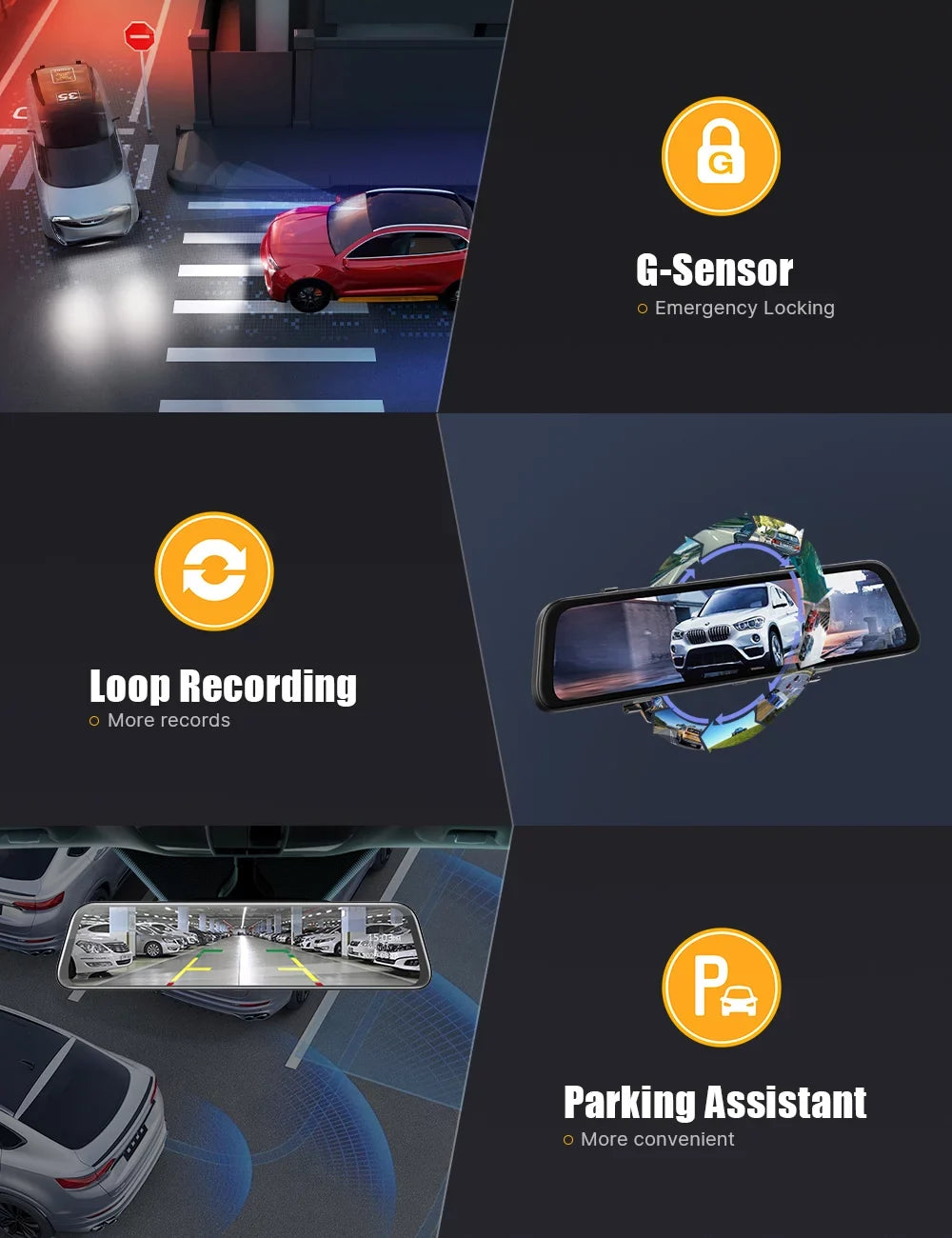 Dual Dash View Screen Mirror Cam Dash Assistance, with 12 Backup Rear Waterproof GPS 2.5K Loop Rear Recording Front Parking Mirror Night Cam Inch Vision, Camera, and Touch Camera