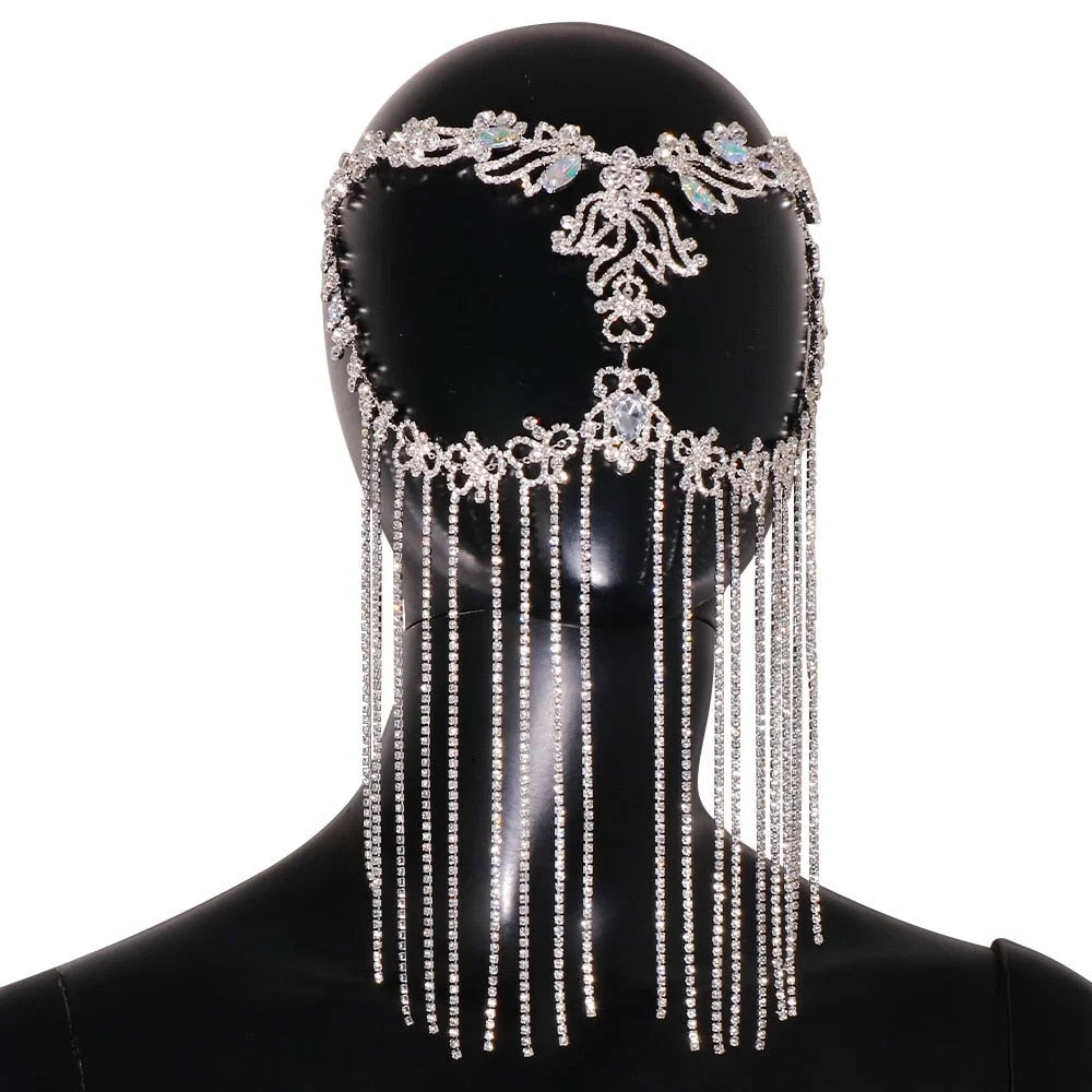 Tassel Chain Hair Women Jewelry Jewelry Costumes for Mask Headpiece Crystal Halloween Face Face Rhinestone