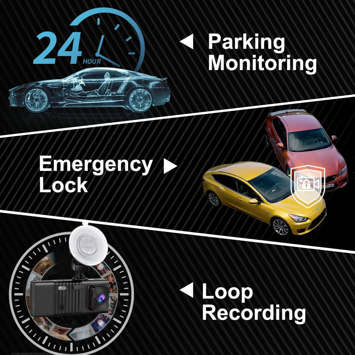 Backup with 3 Dual Camera Dash Vision, G-Sensor Camera, 1080P Night Front Rear, Car Channel Dash and Cam Cam TSV DVR