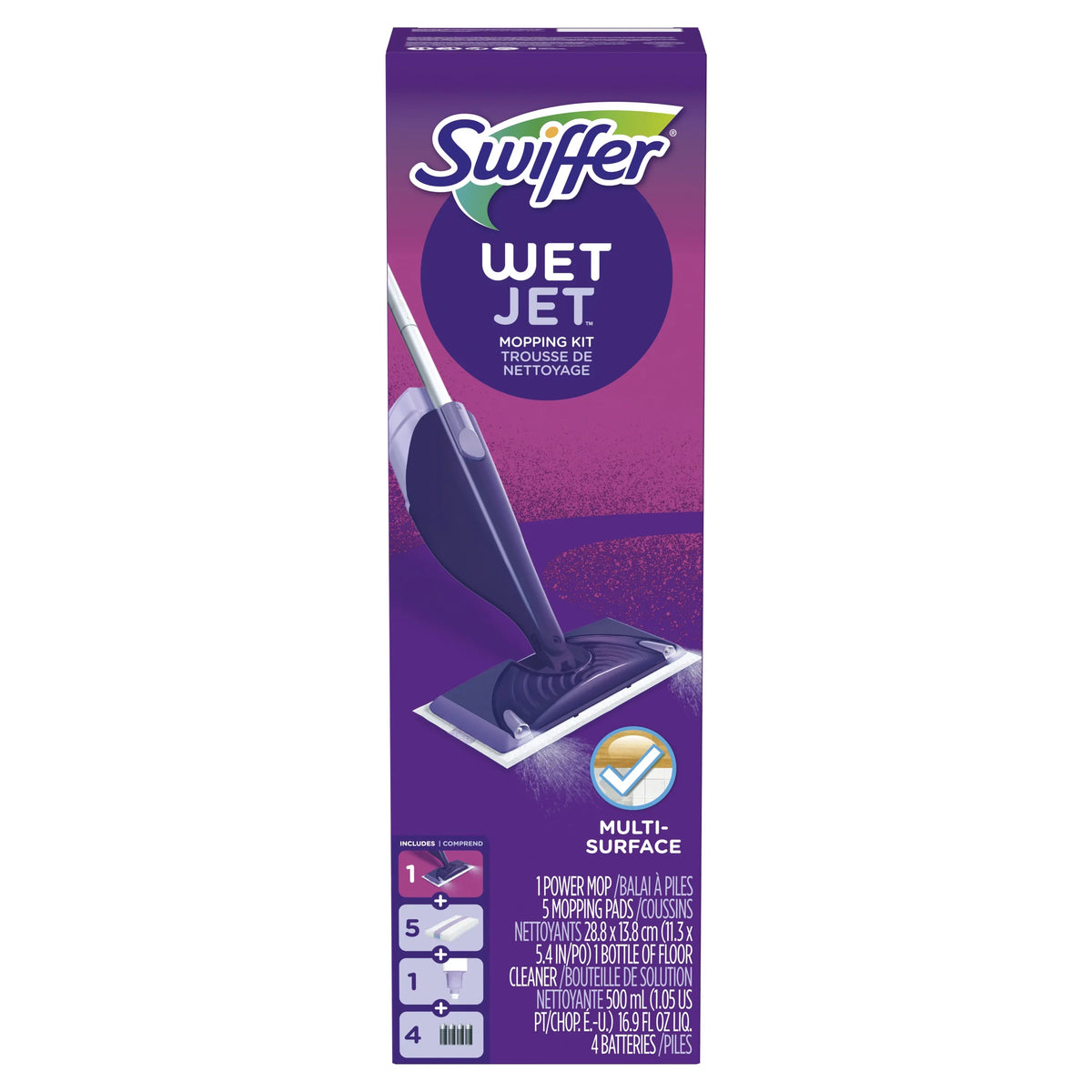 Starter (1 Cleaning Swiffer Mop, Floor 1 Pads, WetJet Solution) Kit 5 Mop