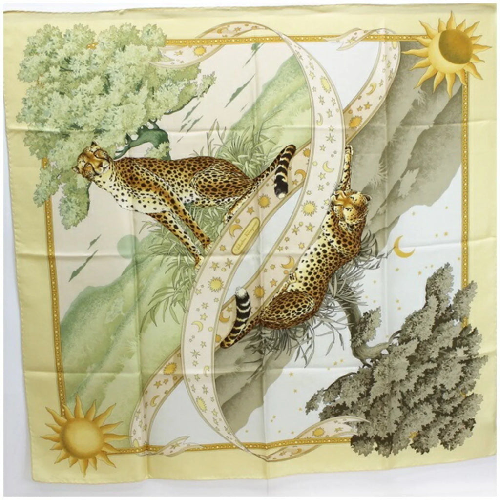 scarf (Good) Salvatore SALVATORE Pre-Owned muffler print yellow ladies animal FERRAGAMO silk Ferragamo leopard pattern paper