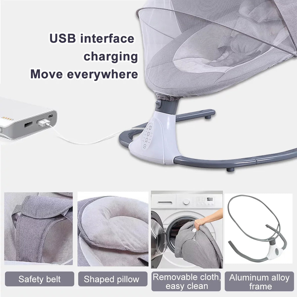 and Seat Baby Swing Control, Swing Electric Chair 4 Gray with Swing Speeds Infant Remote Portable