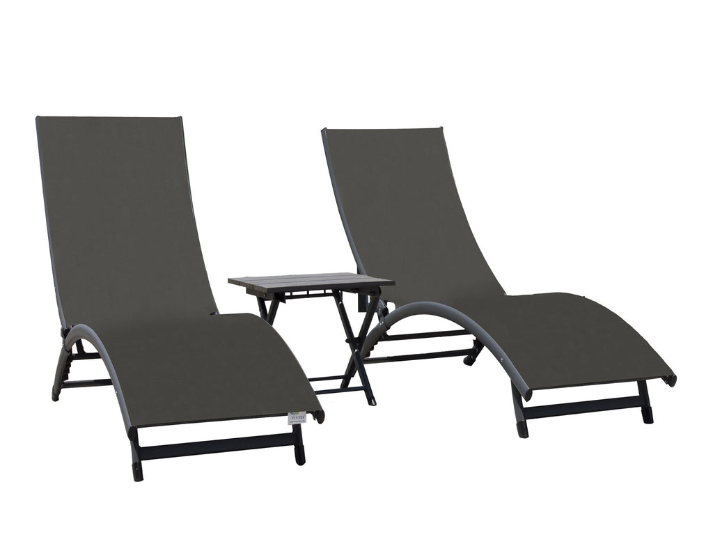 Chairs 3 The Set Folding 69” Black Reclining Aluminium Piece and Table Hamptons Collection