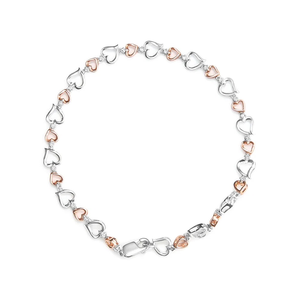 Sterling of - Heart Bracelet .925 Silver dimension Haus Clarity) Rose Lobster Color, Claw Clasp cut 1/4 14K Inches Diamond Cttw Round Brilliance (I-J I2-I3 Link Plated Womens Gold 7"