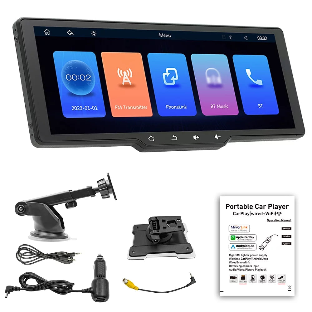 with Camera Player Auto Portable MultiMedia Car Tomshoo Rearview Wireless Camera Car Camcorder, CarPlay, and