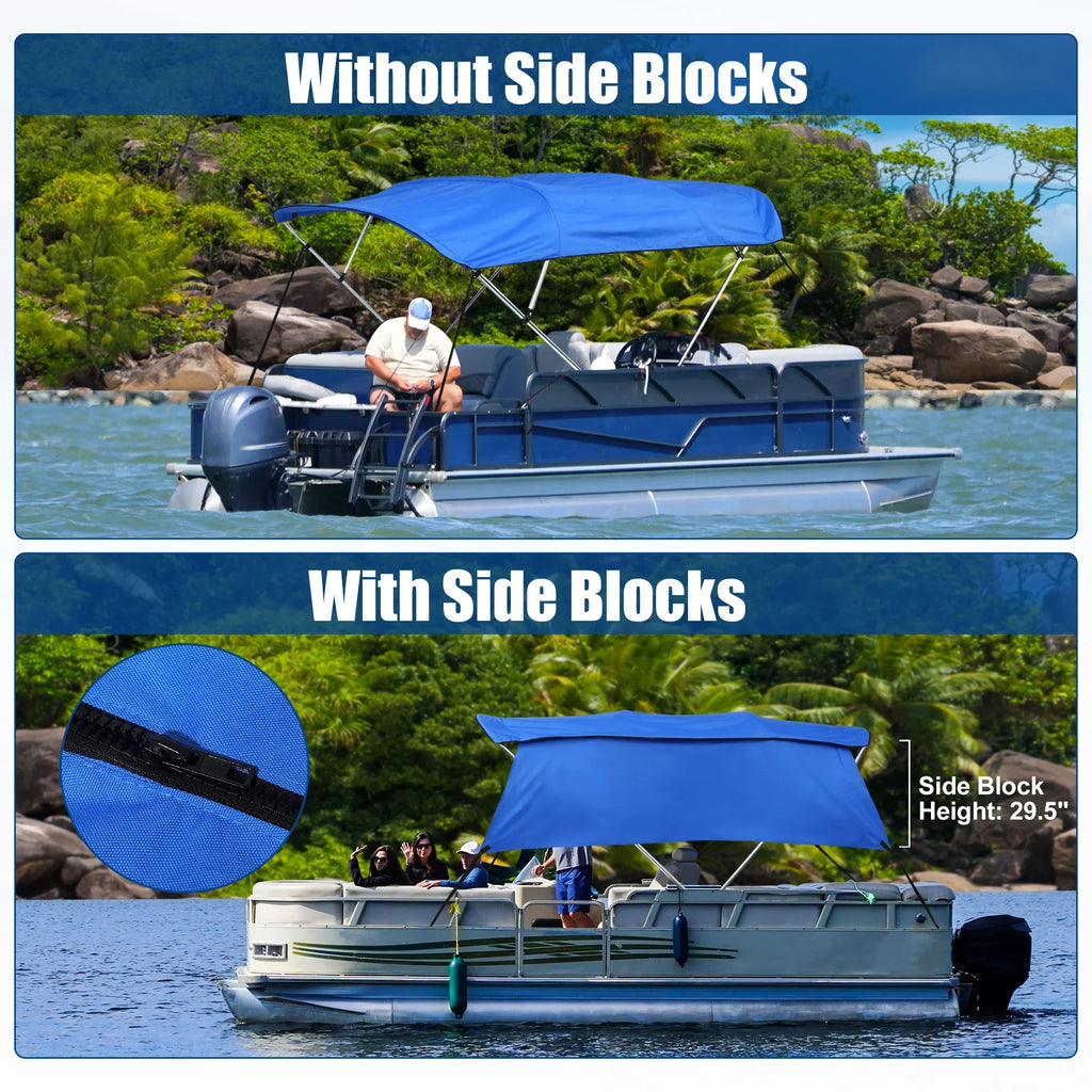 Bimini Top Blue Detachable Unique Side Blocks 4Bow Canvas Bargains With 8'Lx54"Hx67"-72"W