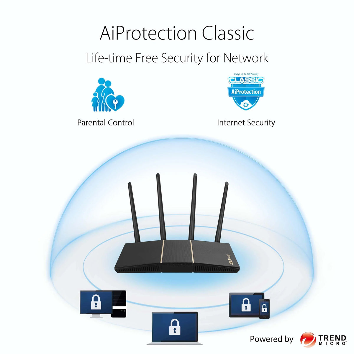 & Streaming, Internet - Gaming Internet Compatible, AiMesh Security, Router, Control, Dual Lifetime (RT-AX57) Wireless Router ASUS MU-MIMO, Included Parental OFDMA WiFi Band 6 Gigabit