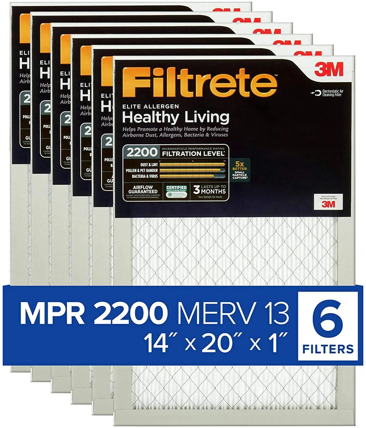 Living 2200, x 13.81 (exact 19.81 Allergen, dimensions Elite 14x20x1, MPR Healthy 6-Pack Filter, AC x Furnace Filtrete Air 0.78)